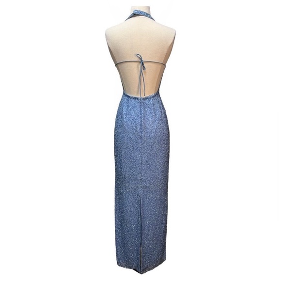 Vintage 90’s Y2K 100% Silk Dress Silk Slip Dress Mermaid Fairy Prom Blue Beaded - Picture 8 of 9